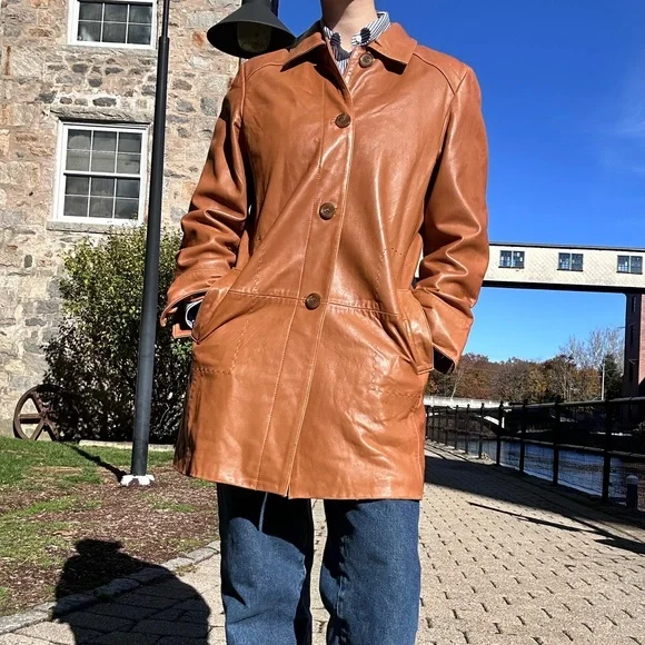 Womens vintage 70’s Brown Leather Coat LNR - Picture 2 of 9
